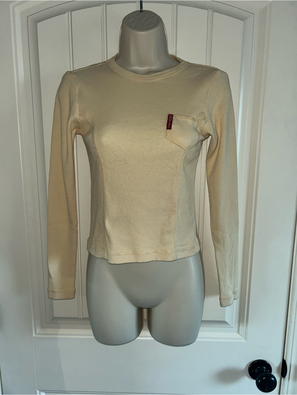 NEW Hard Tail Cream Long-Sleeve Ribbed Thermal Top with Pocket Sz OS